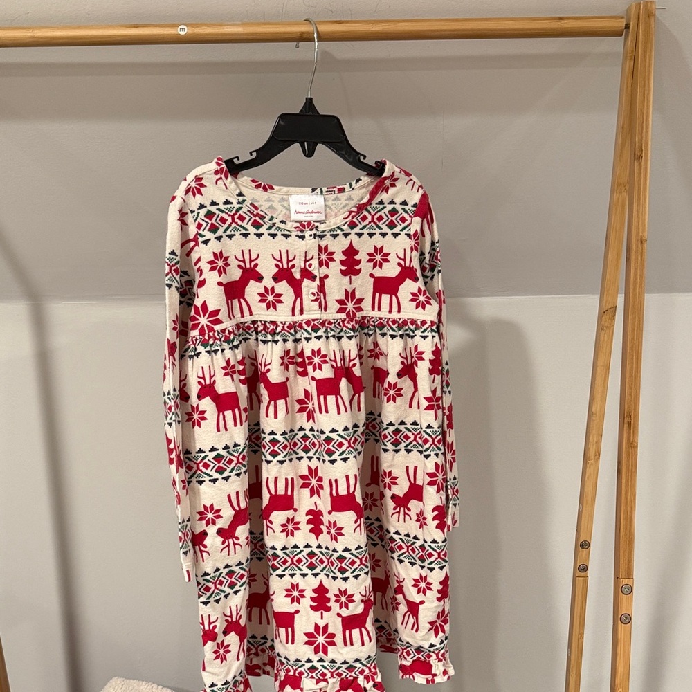 Hanna Andersson Cream and Red Reindeer Print Kids Nightgown